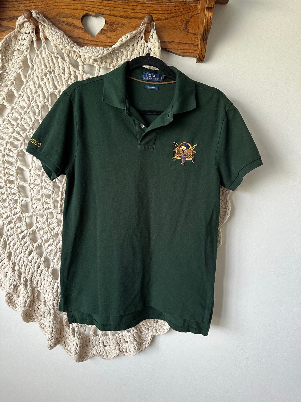Polo Ralph Lauren Forest Green Crest Logo Polo Shirt Size Medium